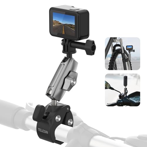 TELESIN GoPro用 クランプマウント アルミニウム合金製 360°回転 マジックアーム 自転車 バイク マウント GoPro用アクセサリー パイプクランプ スーパークランプ 耐摩耗滑り止め アクションカメラ Hero 13 12 11 10 9 Insta360 X5 X4 X3 Ace Pro DJI Osmo 360 Action 5 Pro