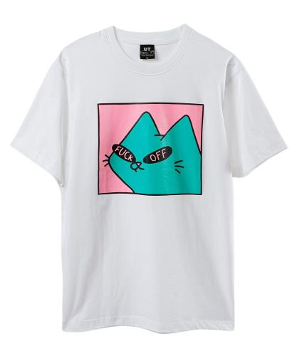 [Four leaf] TEE 猫 tシャツ おもしろ メンズ 半袖 夏服 面白い ビッグシルエット ティーシャツ ネコ ネタ プリント 猫柄 綿100 オリジナル 大きいサイズ 面白 カジュアル コットン トップス 白 黒 (JP, アルファベット, M, ホワイト)
