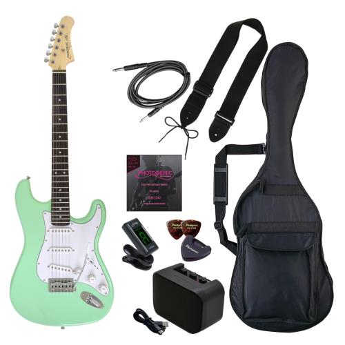 PhotoGenic エレキギター 初心者入門ライトセット STタイプ ST-180/SFG サーフグリーン [ソフトケース/シールド/ミニアンプ/チューナー/ストラップ/ピック/ピックケース/弦/調整用レンチ付属]