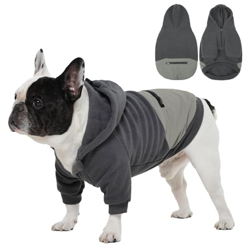 IECOii 犬 パーカー ソフト 調節可能 防寒 フリース 犬服 背面に大容量ポケット付き 袖あり 犬 服 冬 ..