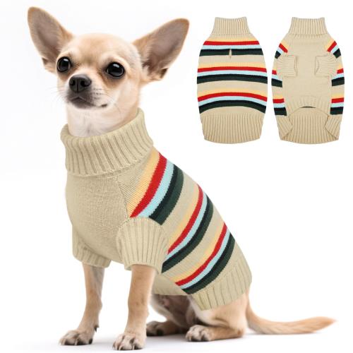 Kuoser犬用セーター ストライプ柄 タートルネック 厚手ニット プルオーバー 快適 おしゃれ ハロウィン ..
