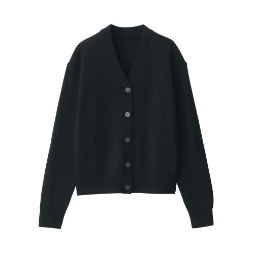 無印良品 婦人 洗えるウールミドルゲージVネックカーディガン レディース BA1P5A4A 黒 婦人XL