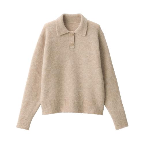 Rakuten - 無印良品 婦人 ウール混ブークレポロセーター レディース BA1P7A4A ライトベージュ 婦人S
