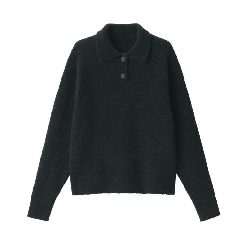 Rakuten - 無印良品 婦人 ウール混ブークレポロセーター レディース BA1P7A4A ダークグレー 婦人S