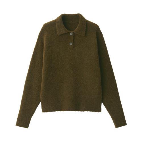 Rakuten - 無印良品 婦人 ウール混ブークレポロセーター レディース BA1P7A4A カーキグリーン 婦人S
