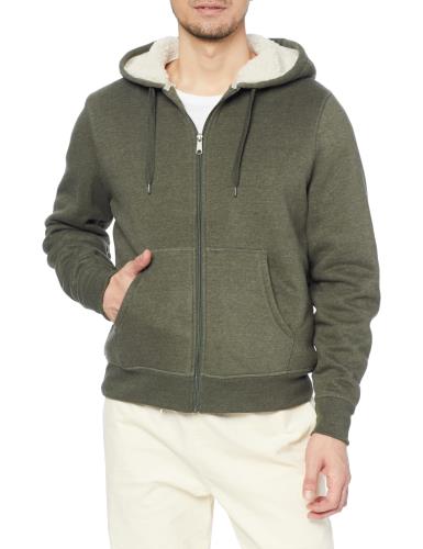 [ Essentials] パーカー ジップアップ シェルパ裏地 フリース メンズ オリーブ XL