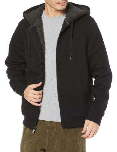 [ Essentials] パーカー ジップアップ シェルパ裏地 フリース メンズ ブラック XL
