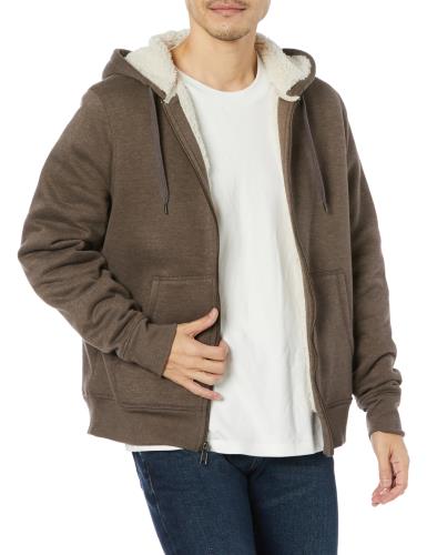 [ Essentials] パーカー ジップアップ シェルパ裏地 フリース メンズ ダークブラウン S