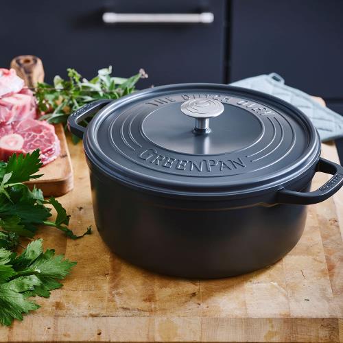 グリーンパン 両手鍋 ココット フェザーウェイト IH 対応 22cm 軽量 セラミック こびり付きにくい フッ素不使用 有害物質不使用 安心安全 グレー