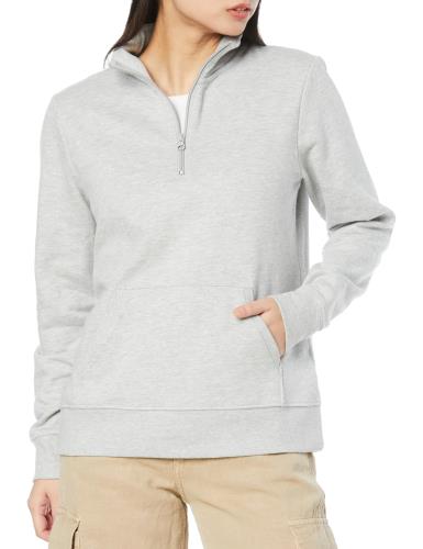 [ Essentials] スウェットシャツ ライトウエイト クォータージップ フレンチテリー フリース 長袖 レディース ヘザーライトグレー L