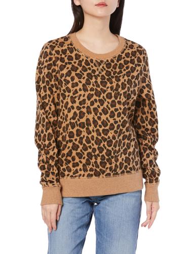 [ Essentials] プルオーバー スウェットシャツ クルーネック 裏起毛 レディース キャメル ヒョウプリント M