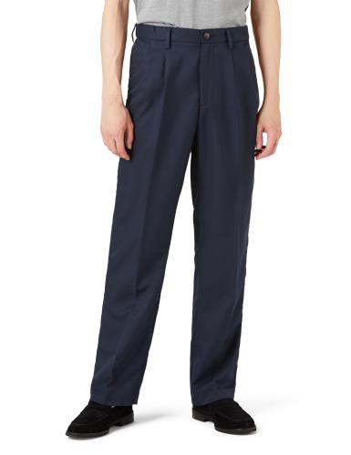 [ Essentials] スラックス タック入り ウエスト調整 クラシックフィット メンズ ネイビー W32 / L34