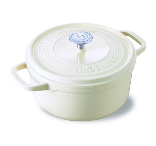 グリーンパン 両手鍋 22cm 満水容量3.3L フェザーウェイト IH・ガス火対応 セラミックコーティング PFASフリー 有害物質・フッ素樹脂不使用 モンド粒子配合 オーブン使用可 クリームホワイト 鍋つかみ付 CC007050-004