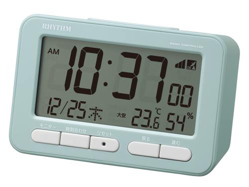 リズム(RHYTHM) 目覚まし時計 電波時計 電子音 アラーム (スヌーズ 付) 温度計 湿度計 カレンダー ブルー 7.8×12×5.4cm フィットウェーブ D234 8RZ234SR04