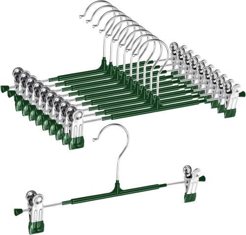 ZPOW スカート ハンガー クリップ付き ボトム ハンガー ズボン ハンガー スラックス ハンガー パンツハンガー プラスチック 洋服ハンガー 360度回転フック サイズ調整可 連結フック付 20本 ダークグリーン