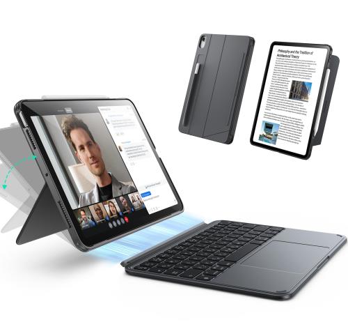 ESR Shift iPad キーボード付きケース, iPad Air 11インチ (M4/M3/M2) 2026/2025/2024、第5世代、第4世代 対応,マグネット脱着式キーボード、縦向き／横向きモード対応、大きいトラックパッド、バックライトキー、ダークグレー