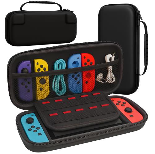 Switch 有機ELモデル対応EVA素材 全面保護ケース - 8枚ゲームカード収納、防塵・防汚・防水・耐衝撃、持ち運び便利 大容量収納バッグ ブラック バレンタインデープレゼントに最適