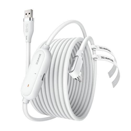 AMVR Linkケーブル 5m 急速充電Compatible with Quest3S/Quest3/Quest 2/Pico 4/Pico 4 Ultra L字型リンクケーブル, USB 3.0 から Type C コードゲームPC/Steam VR 用5Gbps高速データ転送アクセサリー