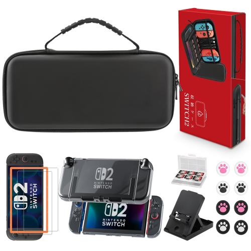 Switch 2 ケース 16in1セット スイッチ 2 ケース ニンテンドー スイッチ2 収納バッグ ドック対応 保護フィルム2枚+保護カバー+ゲームカード収納ケース+スタンド+スティックカバー8枚 全面保護 大容量 耐衝撃 防塵 防水 防振 10ゲームカードスロット Nintendo Switch2 対応 旅(2.0)
