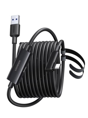 UGREEN VR リンクケーブル 5m USB-A to USB-C Quest 3/Quest 3S/Quest 2/Pro/Pico 4 対応 USB3.2 Gen1 5Gbps 高速データ転送 18W急速充電 信号増幅チップ内蔵 90°L字型プラグ PCVR ゲーム用