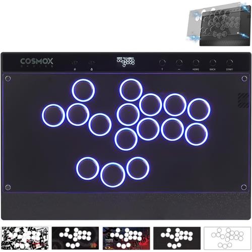 Haute42 レバーレス アケコン レバーレスコントローラー C16ブラック 自由度と性能を両立 磁石式着脱 膝置き可 ライトロック＆大会試合ロック PC Switch2 Switch PS4 PS3など対応 静音強化 絶妙押し心地 無遅延 スリム薄型 広天板 耐久性 DIY アンビエントLED 天板カスタマイ