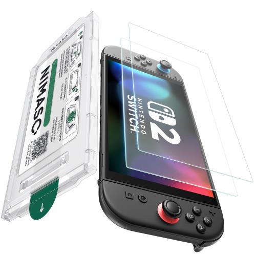 NIMASO アンチグレア Nintendo Switch 2/スイッチ2用 保護フィルム サラサラ 反射防止 液晶 ガラスフィルム 強化ガラス 9H硬度 指紋防止 高感度タッチ 耐衝撃 簡単貼り付け ガイド枠付き2枚入り DGP25K1995