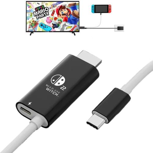 2026新登場 Switch 2「21.2.0」にも対応 Switch2 用 HDMI テレビ出力 スイッチ2 ドック 直接にTV出力 Type-C HDMI 変換 PD100W急速充電 同時出力 4K@60Hz対応 遅延なし Switch2/Switch OLED/ノートPC/スマートフォン/タブレットなどに対応 2M ミラーリングケーブル (黒白)