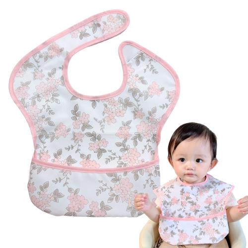 [Ella.] 乾燥機も使えるお食事エプロン食事用エプロン ベビー エプロン 赤ちゃん 立体ポケット 保育園 記名 汚いにくい 洗いやすいと乾きやすい 防水 軽量 (フラワー)