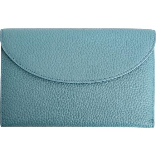 [ラフィカロ] お薬手帳 ケース カバー 診察券 保険証 大容量 まとめて収納 ペンホルダー 背面ポケット 牛革 カードケース 母子手帳 ブルー