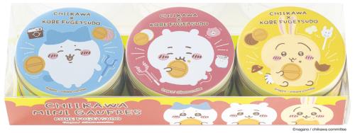 神戸 風月堂 ちいかわ ミニ ゴーフル お菓子 缶入り ちいかわ ハチワレ うさぎ 3缶 セット)各 6枚入り (バニラ ストロベリー風味 チョコレート 3枚入×2袋)