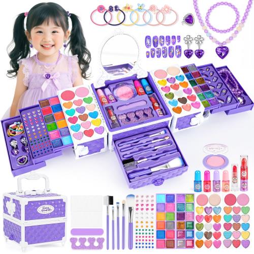 Dreamon メイクセット 女の子 お化粧セット メイクボックス 小学生 おもちゃ キッズコスメ ドレッサー 子供 小学生 女の子 プレゼント 6 7 8 9 10 11 12 13 歳 誕生日 クリスマスプレゼント (紫)