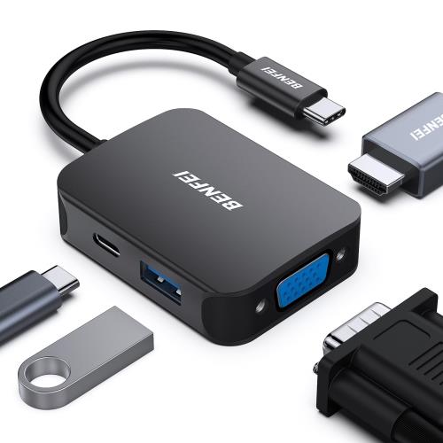 BENFEI USB-C 多機能アダプタ HDMI/VGA/USB3.0/100W PD充電 対応 Thunderbolt3/4互換 iPhone15 Pro/Max・MacBook Pro/Air 2023・iPad Pro・iMac・Galaxy S23・XPS17等 多デバイス対応 コンパクト設計 ブラック