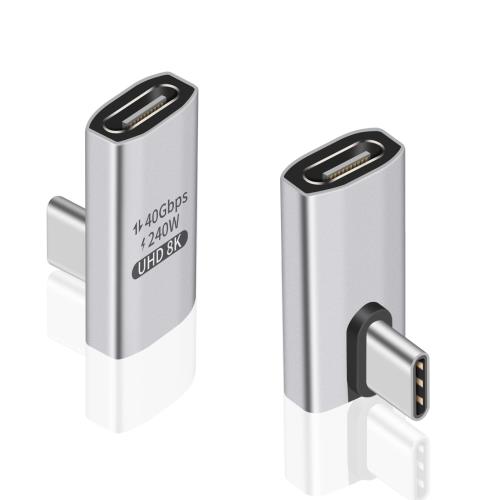 Duttek USB C変換アダプタ l字, USB-C 変換 アダプタ、240W PD急速充電40Gbps Thunderbolt サポート8KビデオタイプCオスメスアダプター240W電力供給対応、ノートパソコン、タブレット、電話用、2個