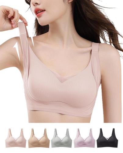 [veimia] ブラジャー 垂れ防止・補正ブラ ノンワイヤーブラシームレスブラ盛りブラ無縫製シームレスブラ 美乳ブラクロスメッシュネックデザイン脇高設計 締め付け感ない 柔らかい 通気性 スポーツブラ谷間メイクナイトブラ昼夜兼用 (ベージュ,M(42.5-50kg))