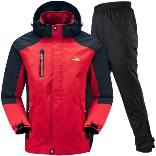 [ベンケ] 大雨でも快適 レインウェア 登山 上下 メンズ アウトドアジャケット 釣り トザン ウェア レインパンツ マウンテンパーカー マウンテンジャケット 防水 撥水 カッパ 雨具 (レッド L)
