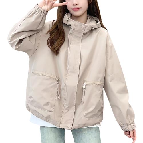 [inotenka] マウンテンパーカー レディース ジャケット レディース 春 アウター ウインドブレーカー レインコート ブルゾン 薄手 ミドル丈 裏地付き フード付き 防水 軽量 通気 防風 防花粉 (M, ベージュ)