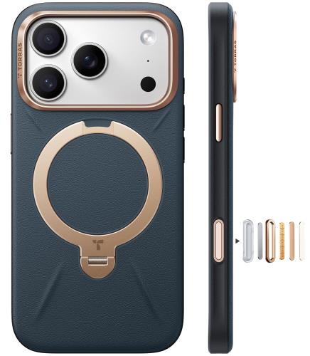 TORRAS iPhone 17 Pro 用 ケース新感覚レザー・スキンタッチOstand Q3 レザートーン MagSafe対応 リング スタンド 360°定点回転 縦横両対応 マグネット搭載 革 カメラコントロールボタン 米軍規格 耐衝撃 指紋防止 サファイア・ディープブルー