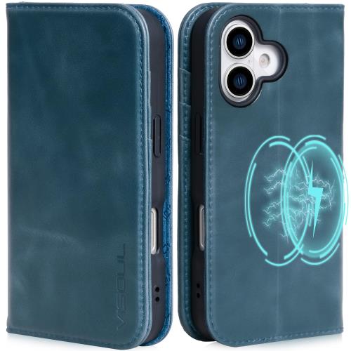 VISOUL iPhone 17 対応 ケース 手帳型 本革 アイフォン17 手帳型 MagSafe対応 スマホケース レザー カード収納 携帯カバー 横置きスタンド機能付き マグネット式 全面保護 柔軟なTPUカバー素材 アイホン17 ブルー