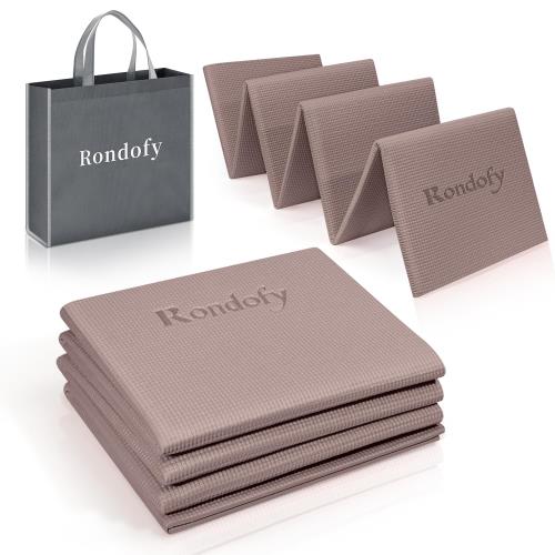 Rondofy ヨガマット 折りたたみ 6mm トレーニングマット 折り畳み 持ち運びに便利 エクササイズマット フィットネス ピラティス ヨガマット 人気 収納袋付き (ブラウン)