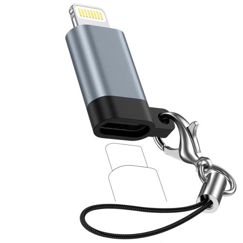 Ocbuo タイプCからライトニング変換 Type C Lightning変換アダプタ 防紛失ストラップ付 27WPD急速充電/高速データ転送 USB C(メス)-Lightning(オス)コネクタ c to lightning変換コネクタ アルミ合金外装 タイプCからiOS変換用 Phone14/13/12・Pad・AirPodsなどiOS機器対応