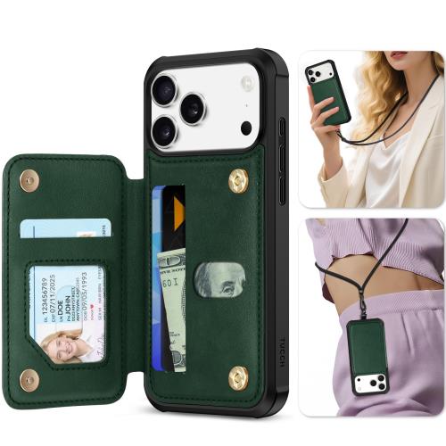 TUCCH iPhone 17 ProMax 対応 ケース ショルダーストラップ付き 背面カード収納 6.9インチ PUレザー RFIDブロッキング 3つカードポケット ストラップホール付き 取り外し不可 TPU素材 滑り止め 衝撃吸収 マグネット開閉 アイフォン17プロマックス対応携帯ケース 2025年発売 5