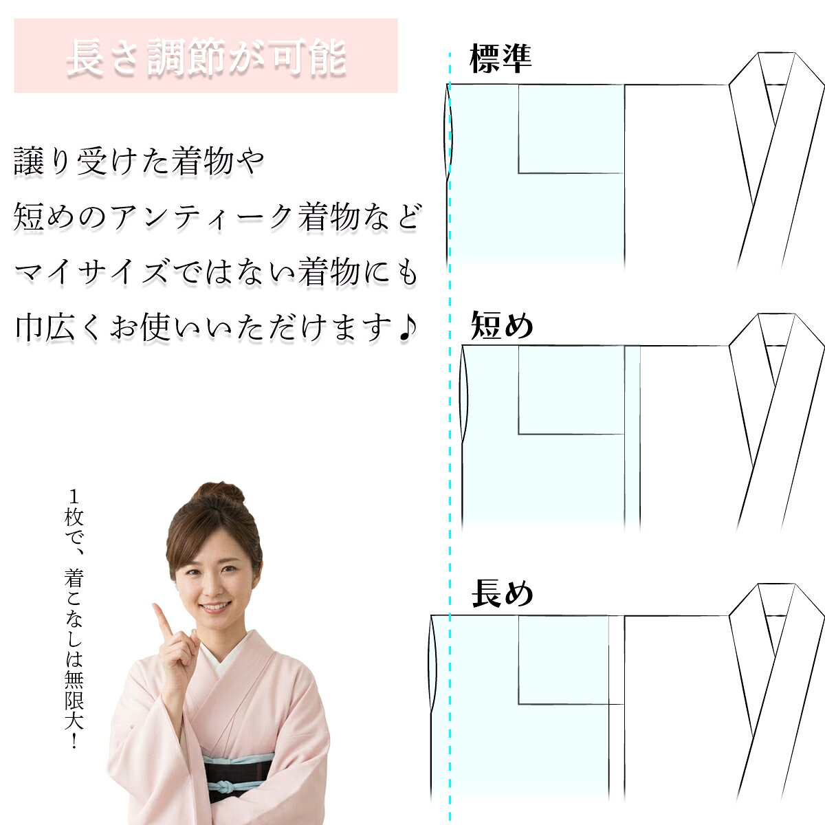 襟の衿秀 公式ショップの衿秀 公式 き楽っく 替え袖 きらっく 替袖 かえそで 絽 市松 白 ベージュ ブルー 洗える 日本製 えりひで 襟の衿秀 すなお きものすなお｜アングル3
