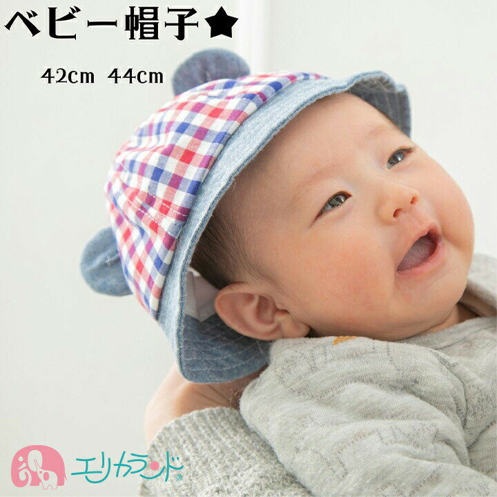 帽子 新生児 耳付き チェック柄 ブルー レッド かわいい おしゃれ 42cm 44cm 赤ちゃん ベビー 男の子 女の子 子供 出産祝い ハーフバースデー プレゼント プチギフト 贈り物 春 夏 秋 冬 年中素材 1000円ポッキリ 在庫処分品 送料無料