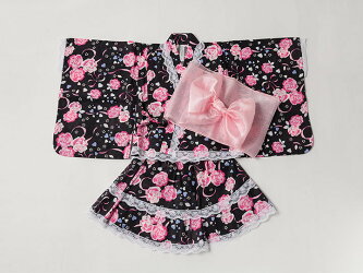 小紅梅生地浴衣ドレスバラ×リボン柄浴衣ドレス帯付き浴衣ドレス2点セット【3歳〜10歳各サイズ】【宅急便で送付】