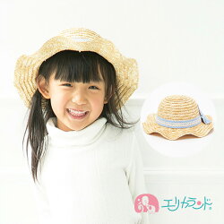 麦わら帽子キッズ子供女の子青リボン通気性可愛いかわいい春夏人気