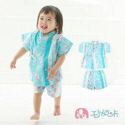 キッズ甚平じんべえ【甚平じんべえ甚平スーツベビーキッズ子供女の子おしゃれ可愛いかわいいウサギ柄水色日本製安心安全夏祭り七夕花火】80cm/90cm/95cm