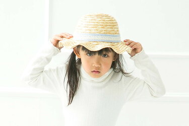 麦わら帽子キッズ子供女の子青リボン通気性可愛いかわいい春夏人気