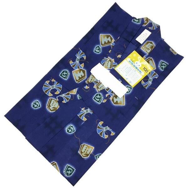 浴衣 子供 No.33 濃紺 将棋の駒柄 男の子 100cm 訳あり商品 【cp】