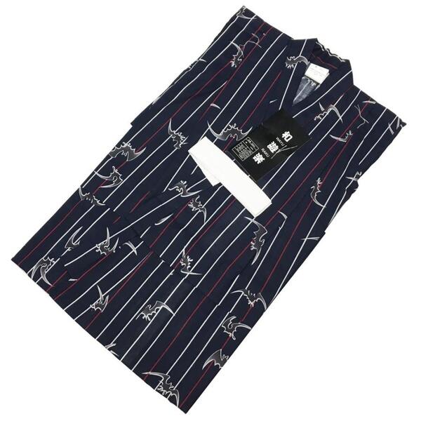 浴衣 子供 No.37 濃紺 コウモリ 縞柄 男の子 100cm 訳あり商品 【cp】
