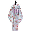 子供 女の子 浴衣 兵児帯 セット No.87 水色 花 ゆかた 100cm 肩上げ・腰上げ済み 腰紐付き 訳あり商品 【COM/LE】